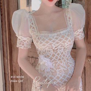 Mesh Lace Fitted Bodycon Party Event Night Dress Size Small